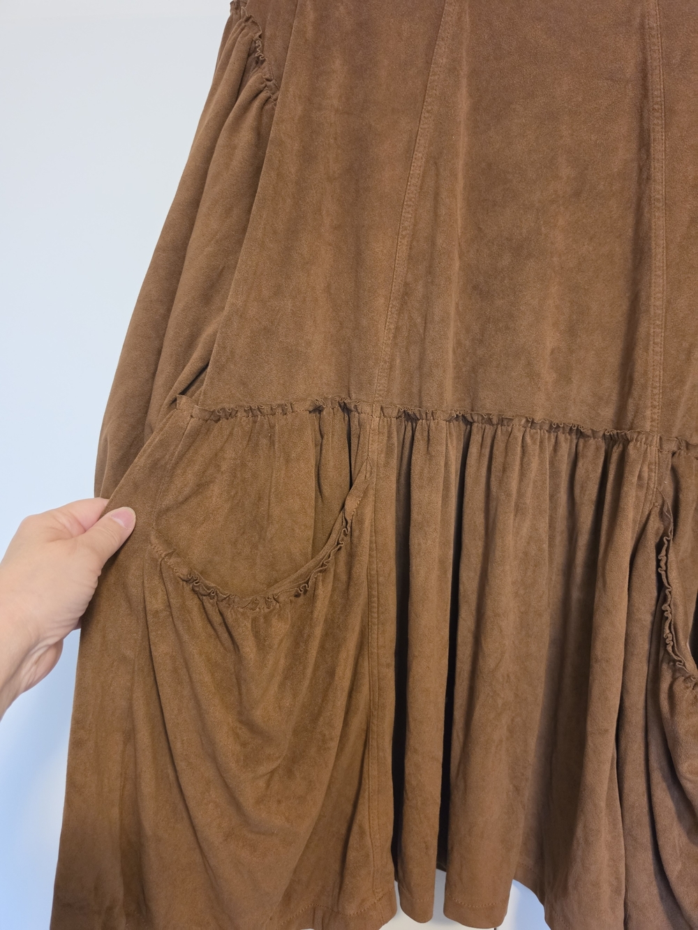 FREE PEOPLE ABBIE VEGAN SUEDE MINI DRESS BROWN SIZE L OVERSIZED BOHO - Picture 5 of 15